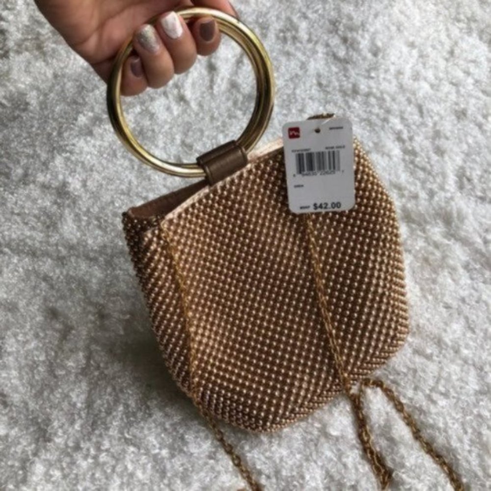 Mundi Rose Gold Ball Mesh Ring Handbag